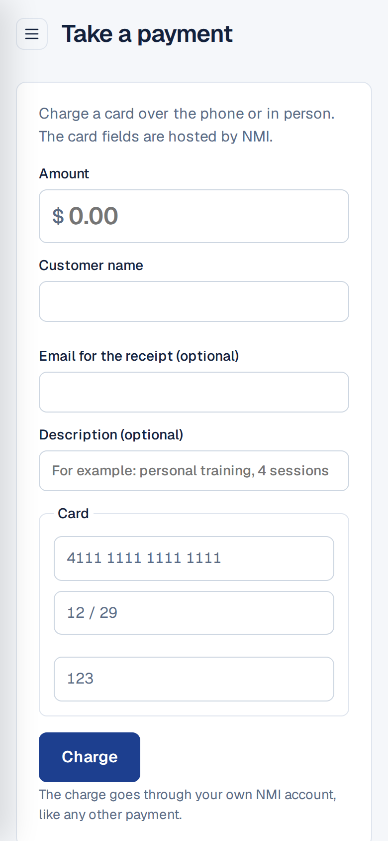 Take a payment on a phone